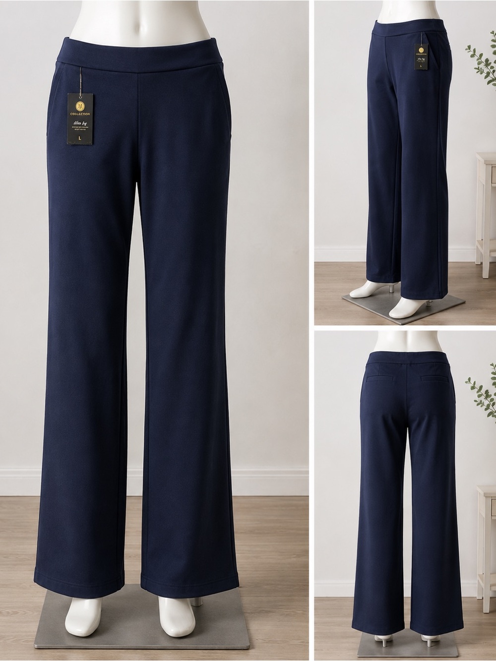 JM Collection Women’s Navy Slim Leg Tummy Control Pants Size L NWT